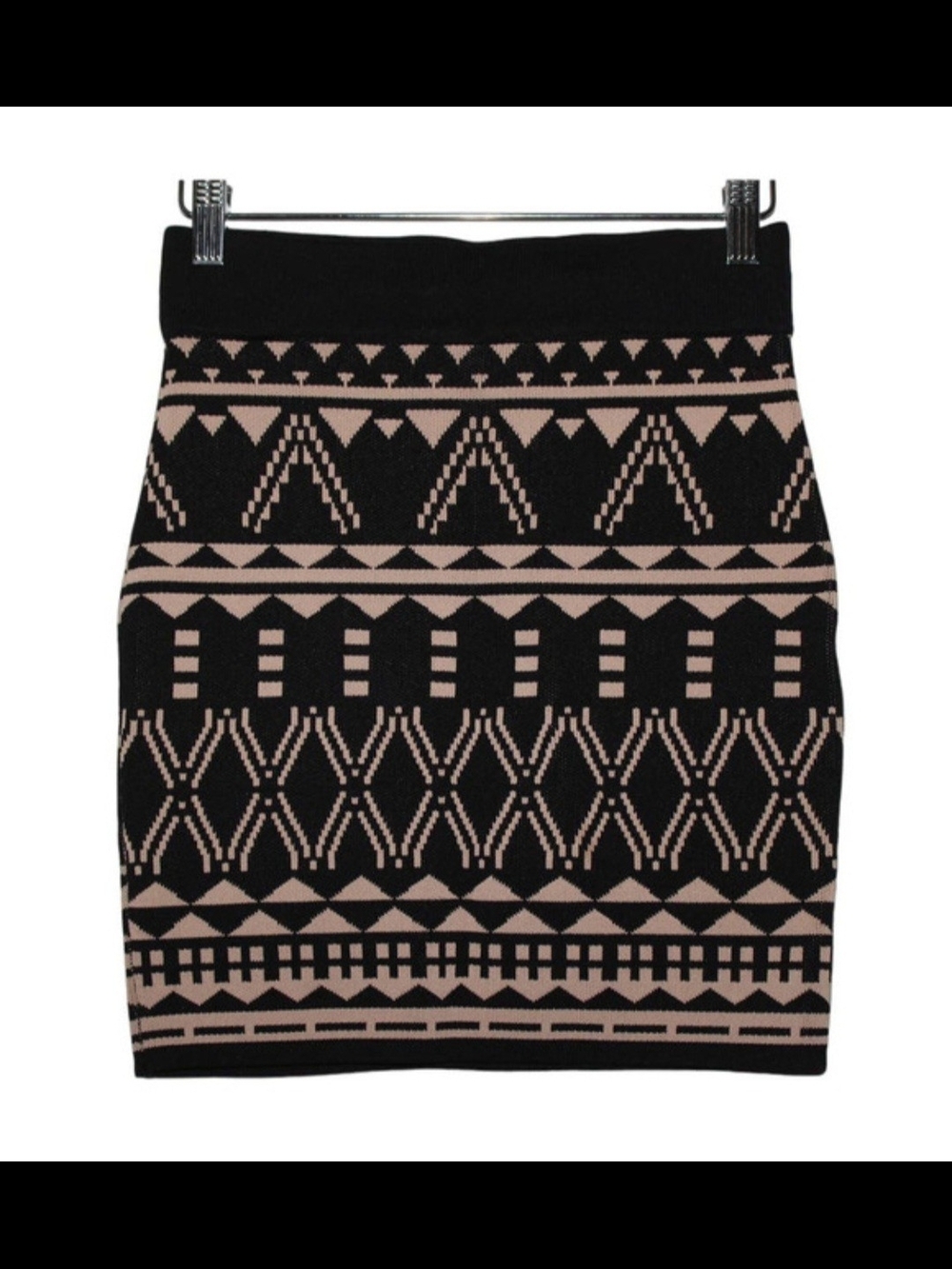 Gracia Black and Nude Geometric Knit Pencil Skirt